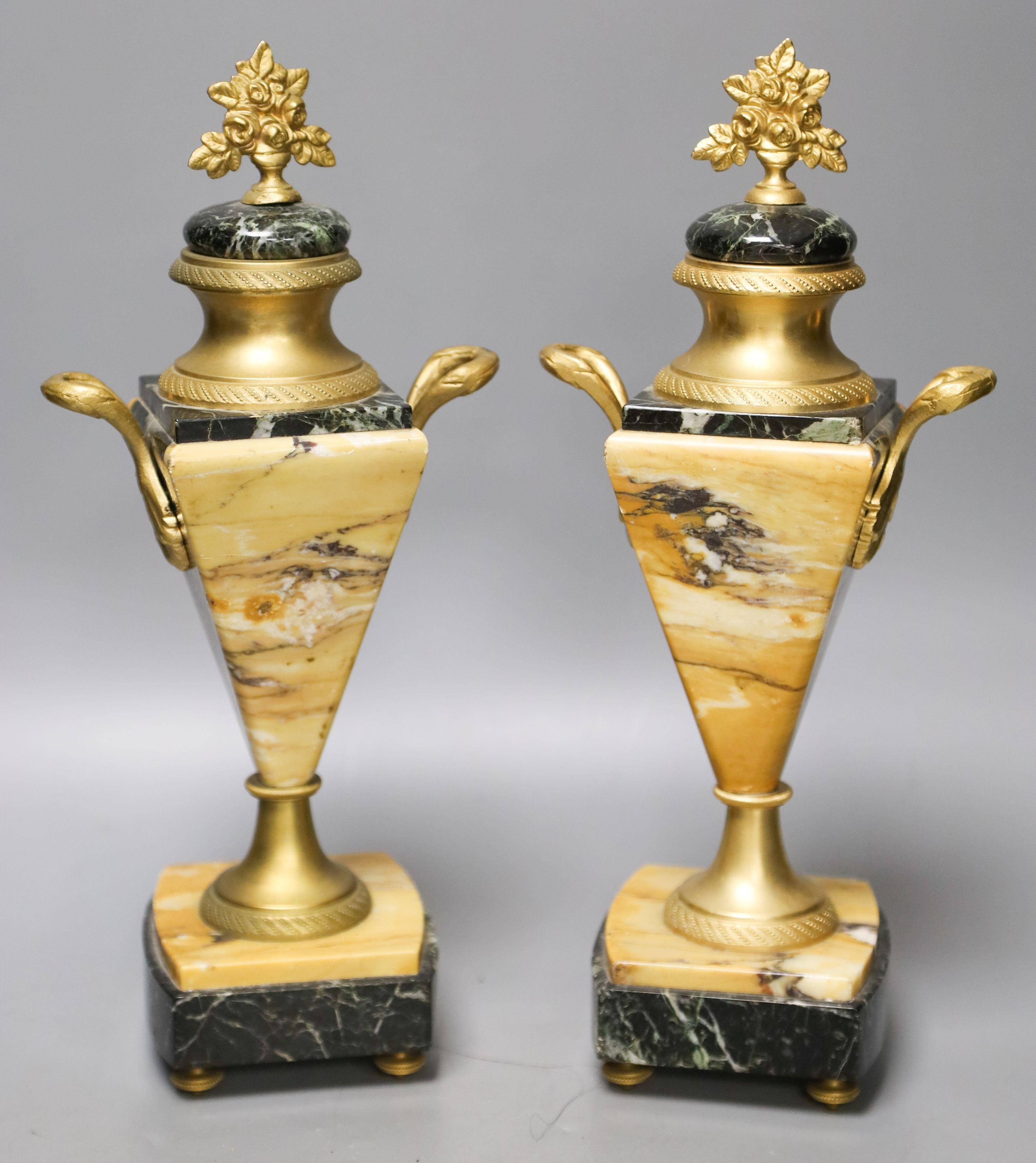 A pair of ormolu-mounted marble mantle ornaments 32cm